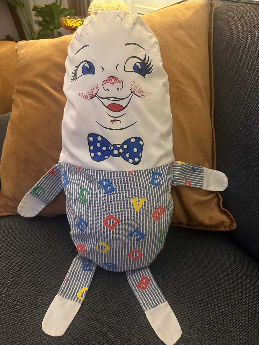 Vintage Humpty Dumpty Handmade Pillow Doll Plush Nursery Decor 19”